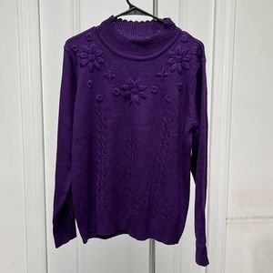 Salon Studio Vintage Purple Pullover Sweater With Embroidered Flowers Size Large